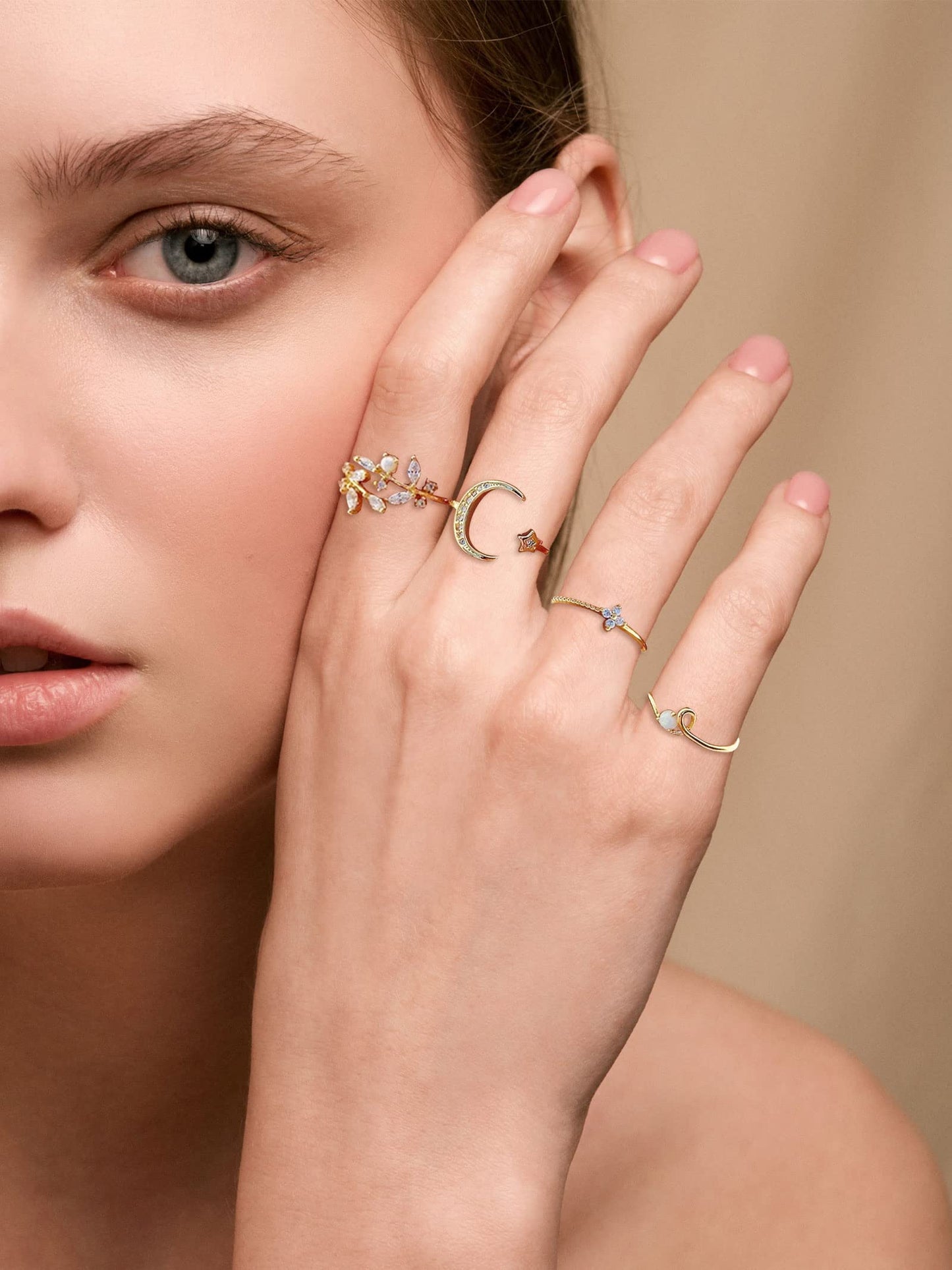 JSJOY Gold Stacking Rings for Women Butterfly Knuckle Rings Snake Rings Moon Star Rings Heart Stacking Rings for Girls