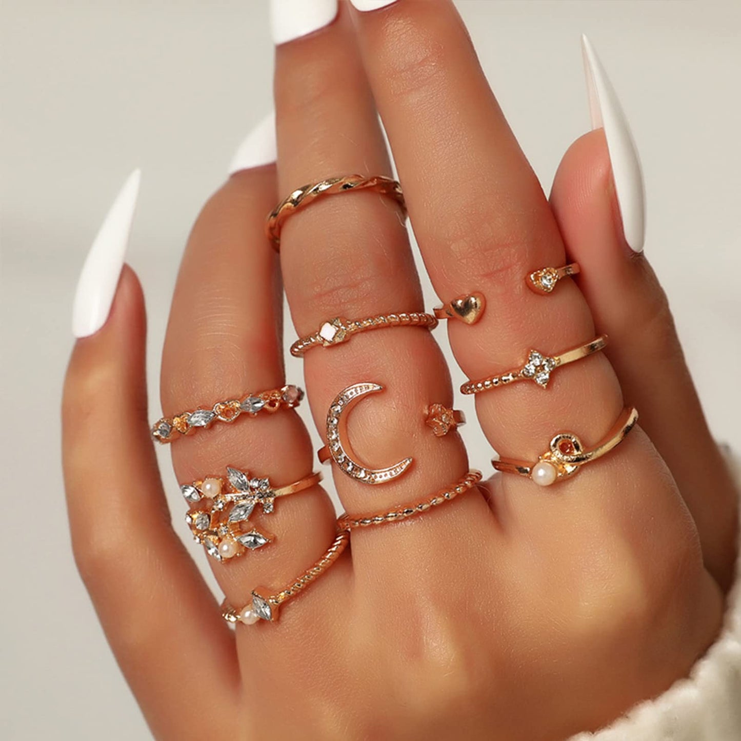 JSJOY Gold Stacking Rings for Women Butterfly Knuckle Rings Snake Rings Moon Star Rings Heart Stacking Rings for Girls