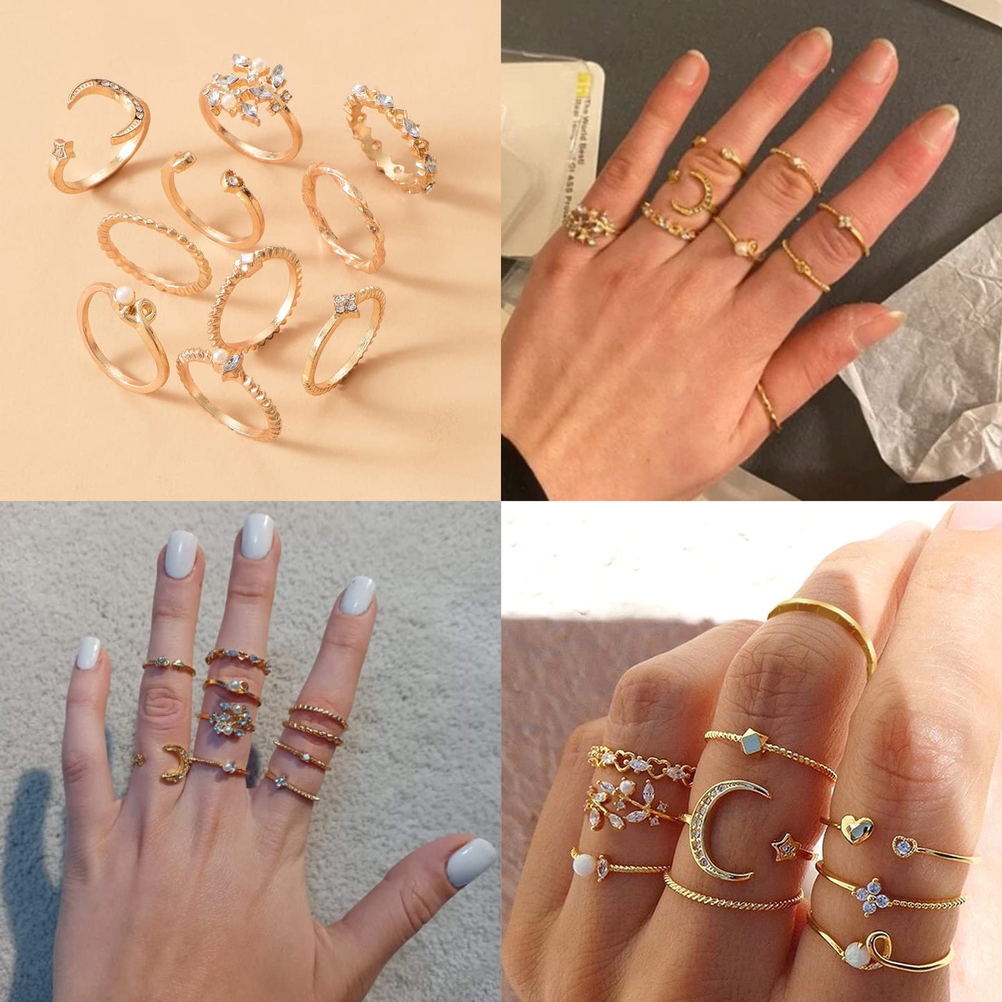 JSJOY Gold Stacking Rings for Women Butterfly Knuckle Rings Snake Rings Moon Star Rings Heart Stacking Rings for Girls