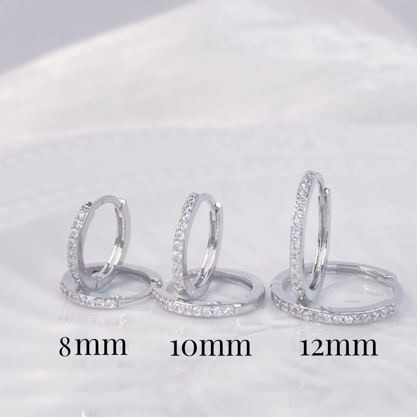 Sterling Silver Hoop Earrings for Women 14K White Gold Plated Small Silver Hoop Cubic Zirconia Silver hoop Huggie Hoop Ear Piercing Earrings 3 pairs for men girls 8mm 10mm 12mm gift