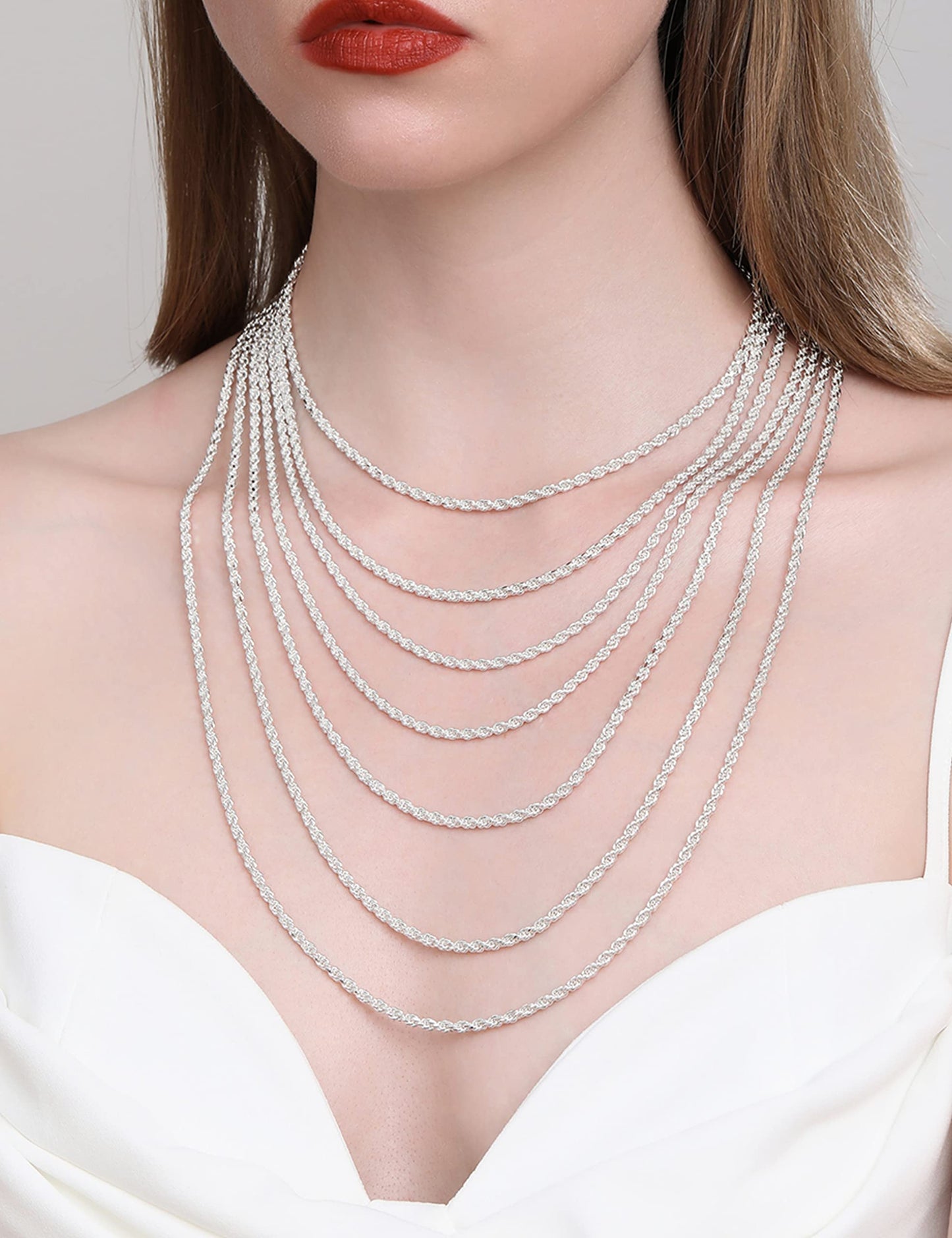 JSJOY 925 Sterling Silver Necklace Rope Chain Lobster Clasp 2/2.5/3/4/5mm Gold/Silver Chain for Men Women Silver Necklace Chain 16-30 Inches