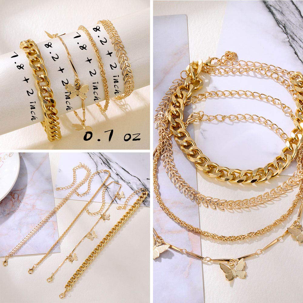 JSJOY 6 PACK (24 PCS) Boho Gold Chain Bracelets Set for Women Girls 14K Gold Plated Multiple Layered Stackable Open Cuff Wrap Bangle Adjustable Link Italian Cuban Jewelry Gift