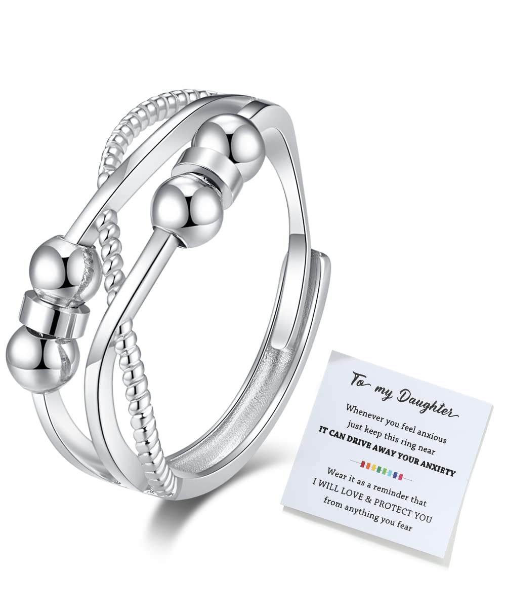 To My Daughter Fidget Ring for Anxiety Adjustable Stacking RING Fidget Rings for Anxiety for Women Anxiety Relief Rainbow Fidget Ring Jewelry Gifts