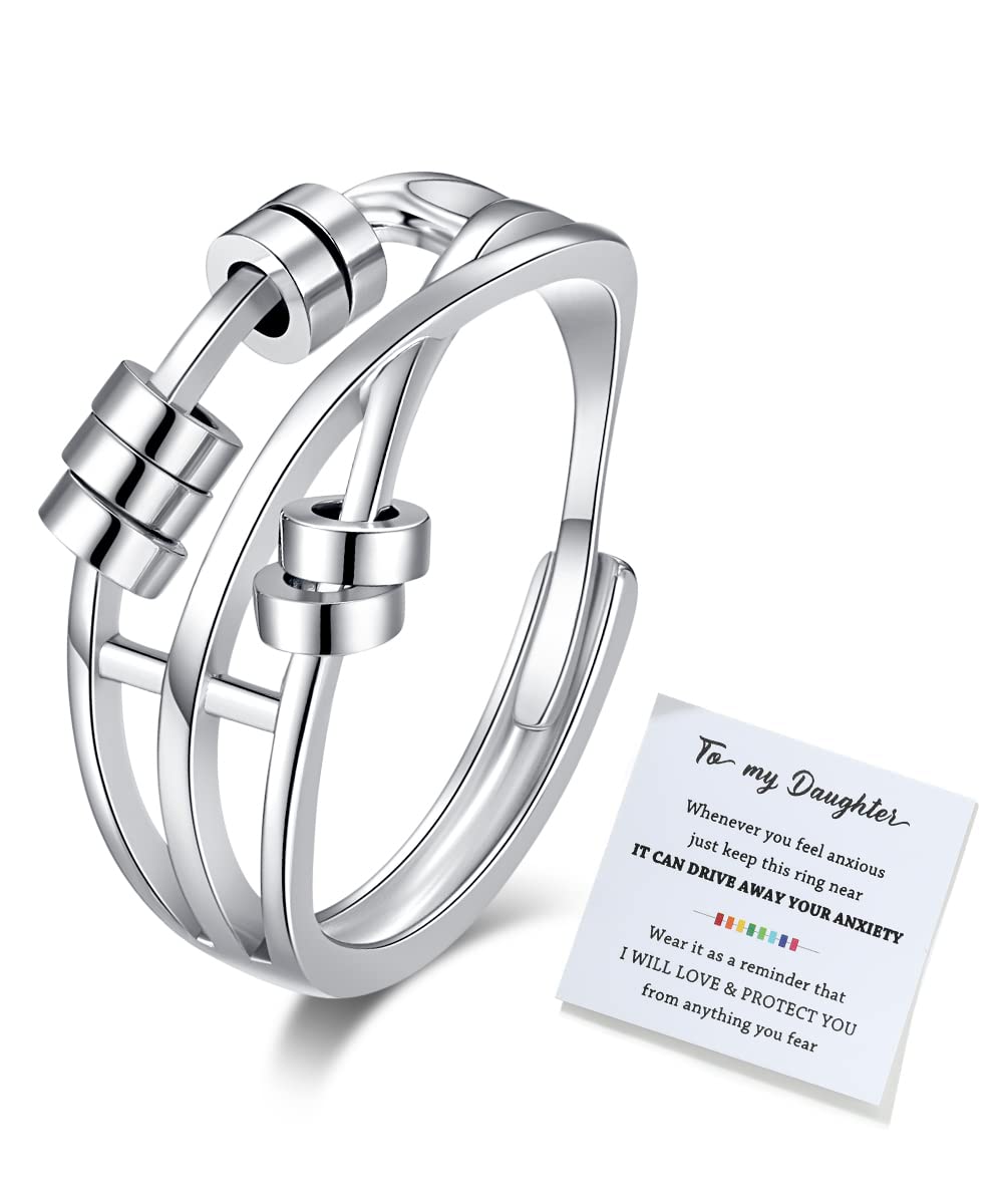 To My Daughter Fidget Ring for Anxiety Adjustable Stacking RING Fidget Rings for Anxiety for Women Anxiety Relief Rainbow Fidget Ring Jewelry Gifts
