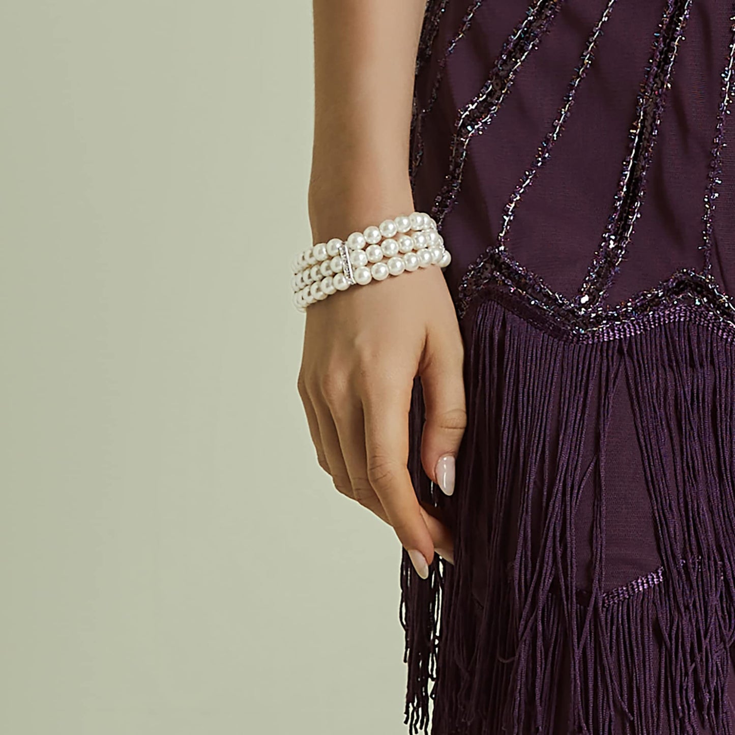 3-layer pearl bracelet 1920s Flapper Imitation Pearl Bracelet Great Gatsby Roaring 20s Accessories Jewelry Set