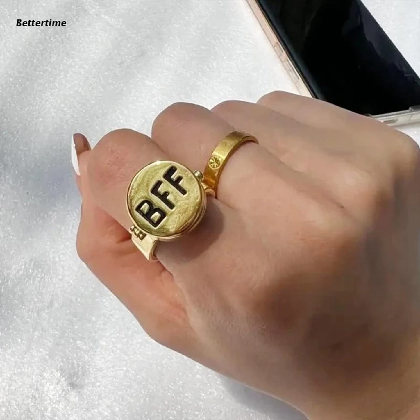 JSJOY BFF Rings for 2 Best Friends Forever Ring Sponge_bob Cute Rings Adjustable Rings for Teen Girls Friendship Rings Matching Couple Rings Gold Rings
