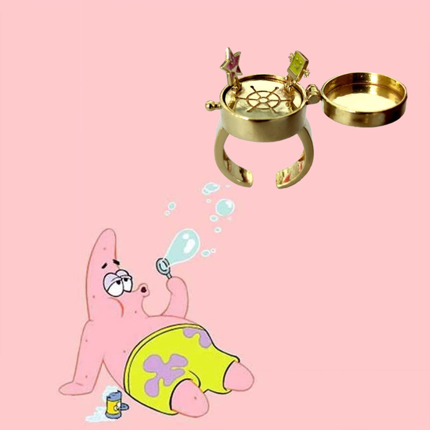 JSJOY BFF Rings for 2 Best Friends Forever Ring Sponge_bob Cute Rings Adjustable Rings for Teen Girls Friendship Rings Matching Couple Rings Gold Rings