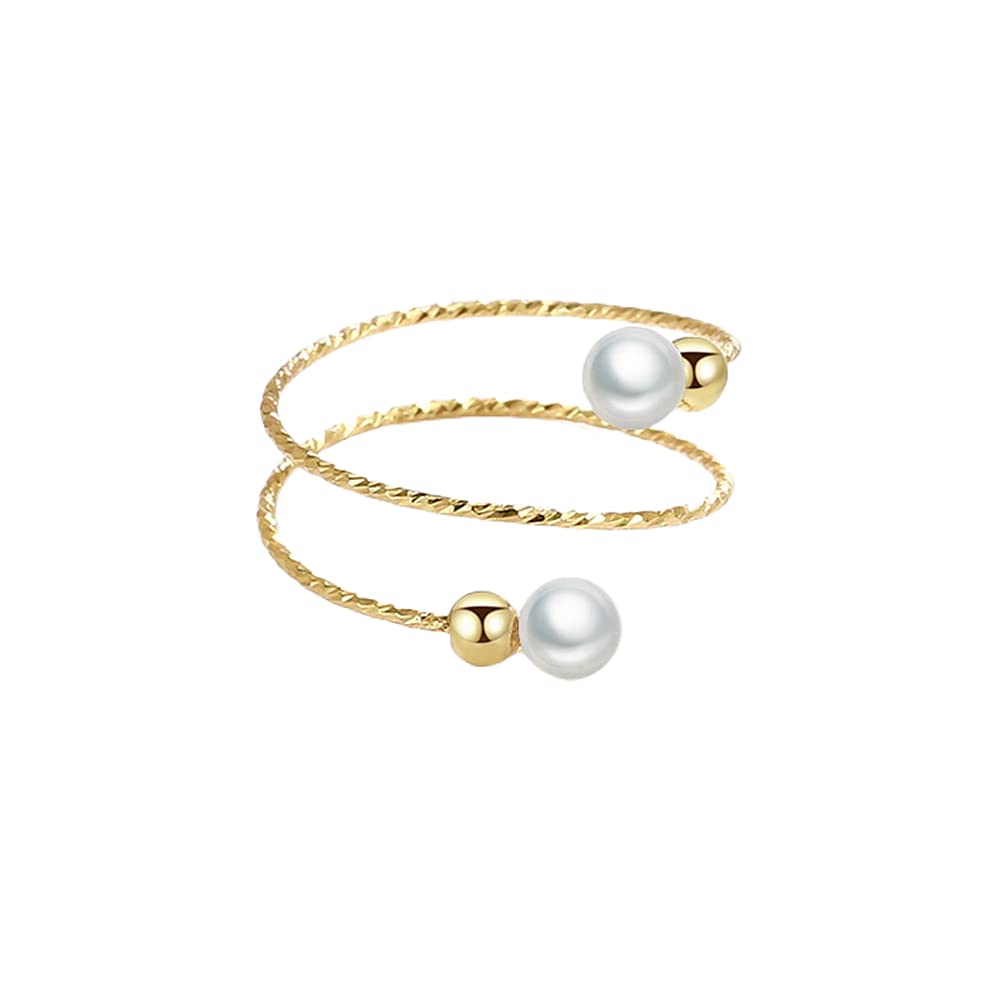 Ring 925 Sterling Silver 14K Gold Plated Pearl Adjustable Open Stacking Statement Wedding Finger Rings for Women Girls Fashion Layered Comfort Fit Valentine Jewelry Gift for Girlfriend Wife Gift