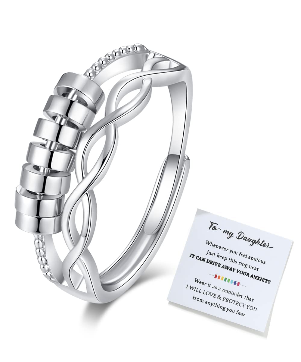 To My Daughter Fidget Ring for Anxiety Adjustable Stacking RING Fidget Rings for Anxiety for Women Anxiety Relief Rainbow Fidget Ring Jewelry Gifts
