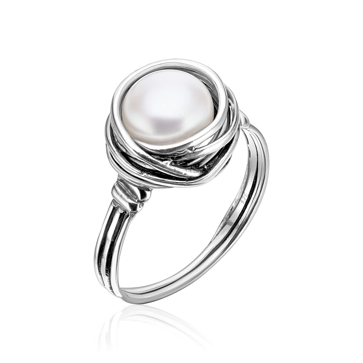 925 Sterling Silver Pearl Ring With a Fresh Water Pearl Hypoallergenic Nickel and Lead-free Artisan Handcrafted Designer Collection Made in Israel