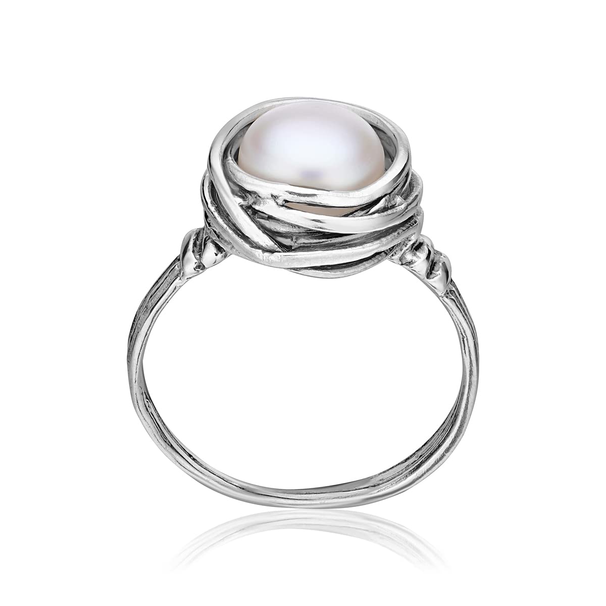 925 Sterling Silver Pearl Ring With a Fresh Water Pearl Hypoallergenic Nickel and Lead-free Artisan Handcrafted Designer Collection Made in Israel