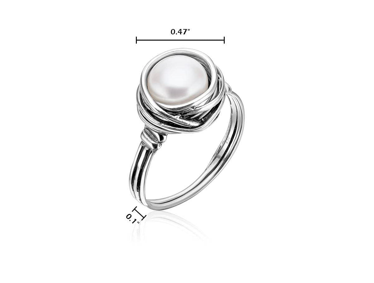 925 Sterling Silver Pearl Ring With a Fresh Water Pearl Hypoallergenic Nickel and Lead-free Artisan Handcrafted Designer Collection Made in Israel