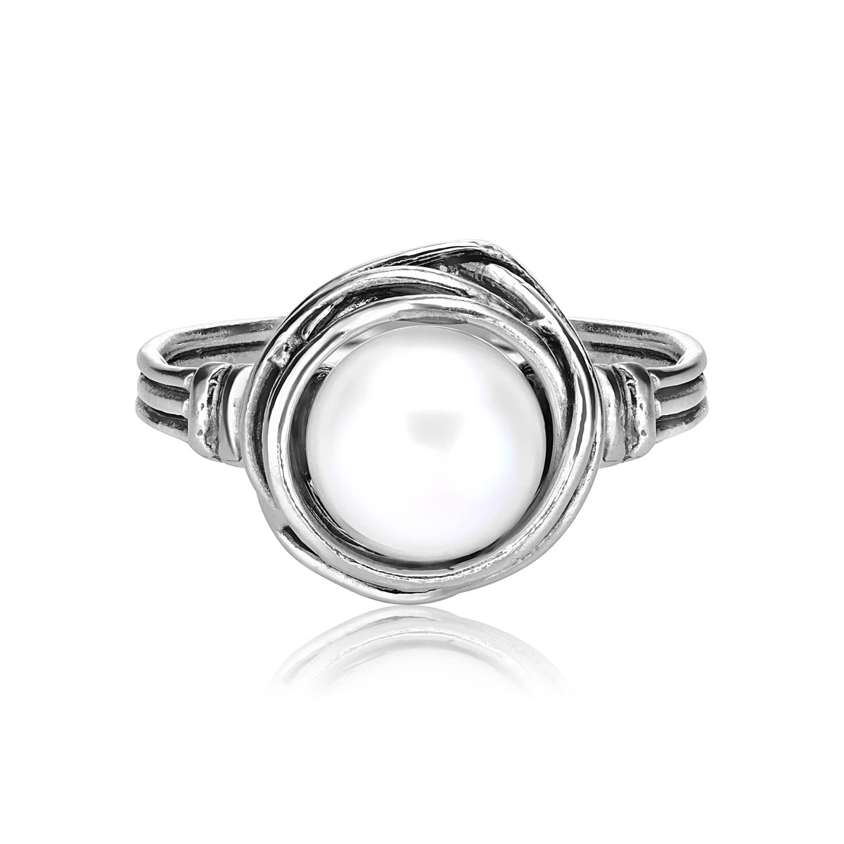 925 Sterling Silver Pearl Ring With a Fresh Water Pearl Hypoallergenic Nickel and Lead-free Artisan Handcrafted Designer Collection Made in Israel