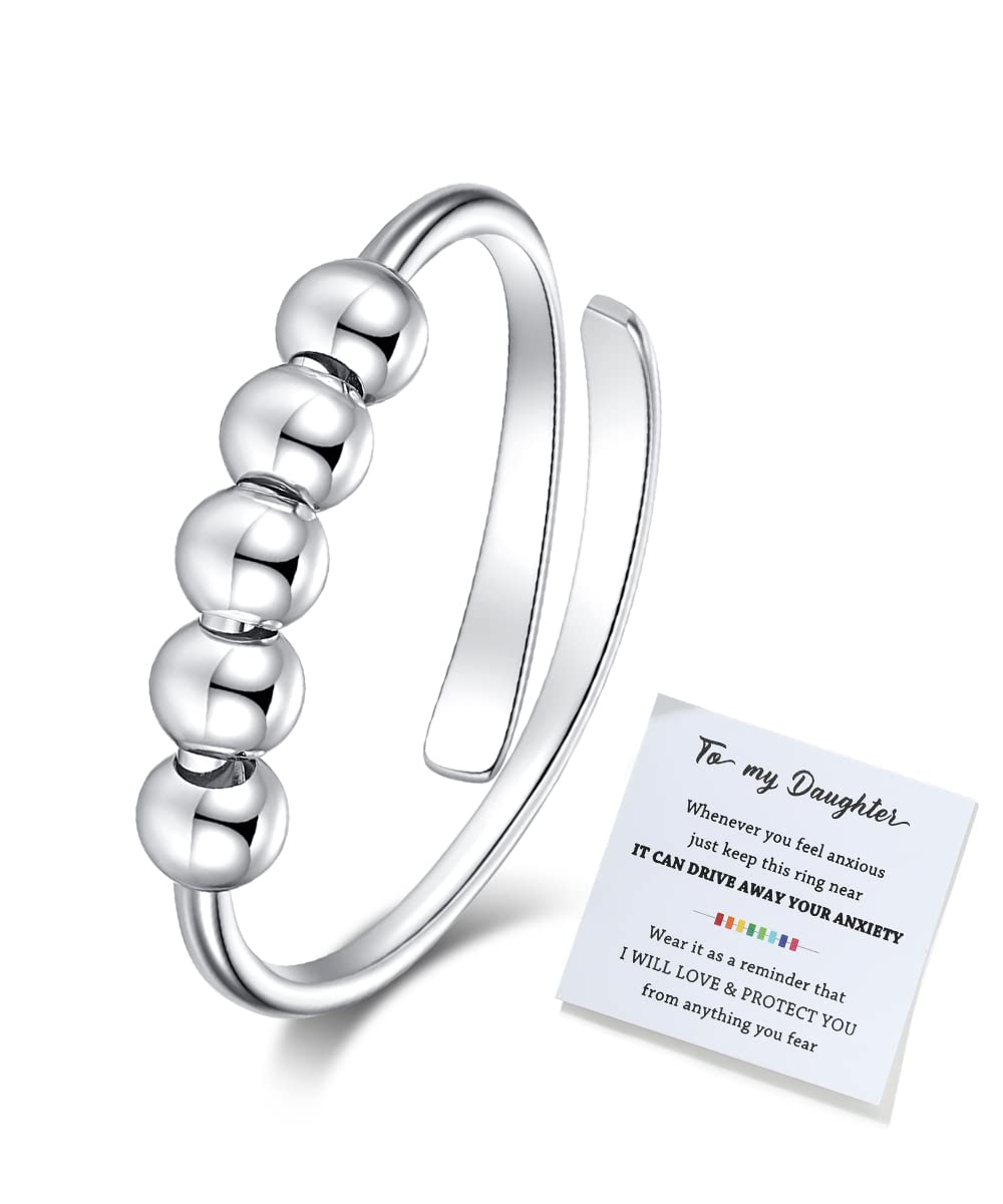 To My Daughter Fidget Ring for Anxiety Adjustable Stacking RING Fidget Rings for Anxiety for Women Anxiety Relief Rainbow Fidget Ring Jewelry Gifts