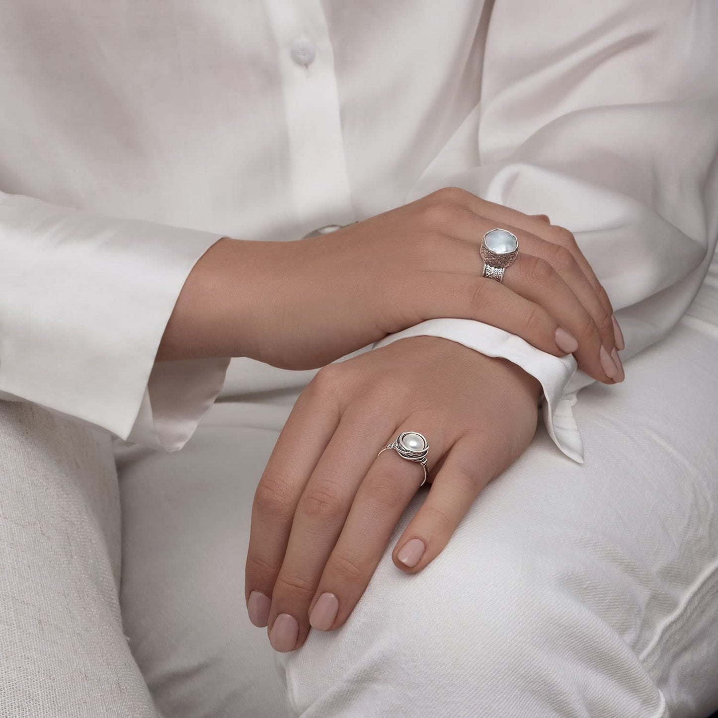 925 Sterling Silver Pearl Ring With a Fresh Water Pearl Hypoallergenic Nickel and Lead-free Artisan Handcrafted Designer Collection Made in Israel