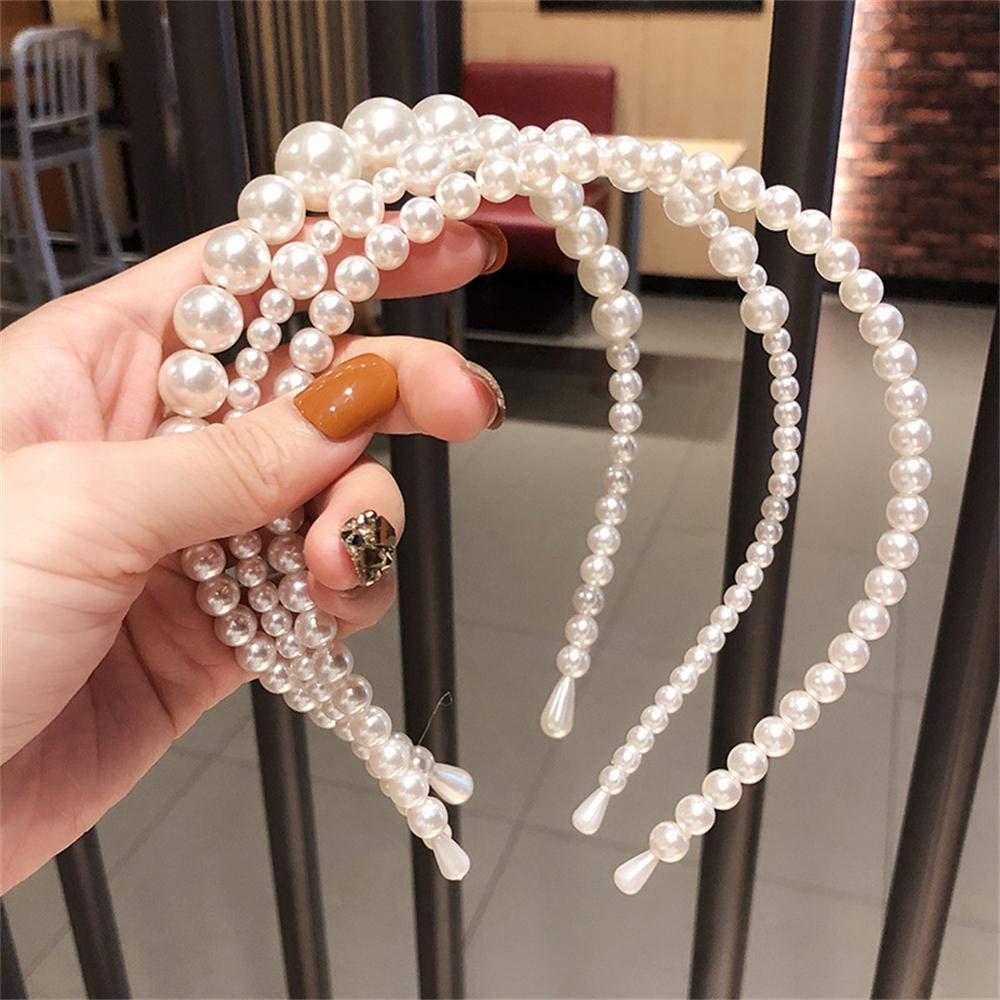 Pearl Hairbands 3pcs White Faux Pearl Hairbands Bridal Hair Hoop Wedding Hair Accessories Pearl Headbands for Women Girls
