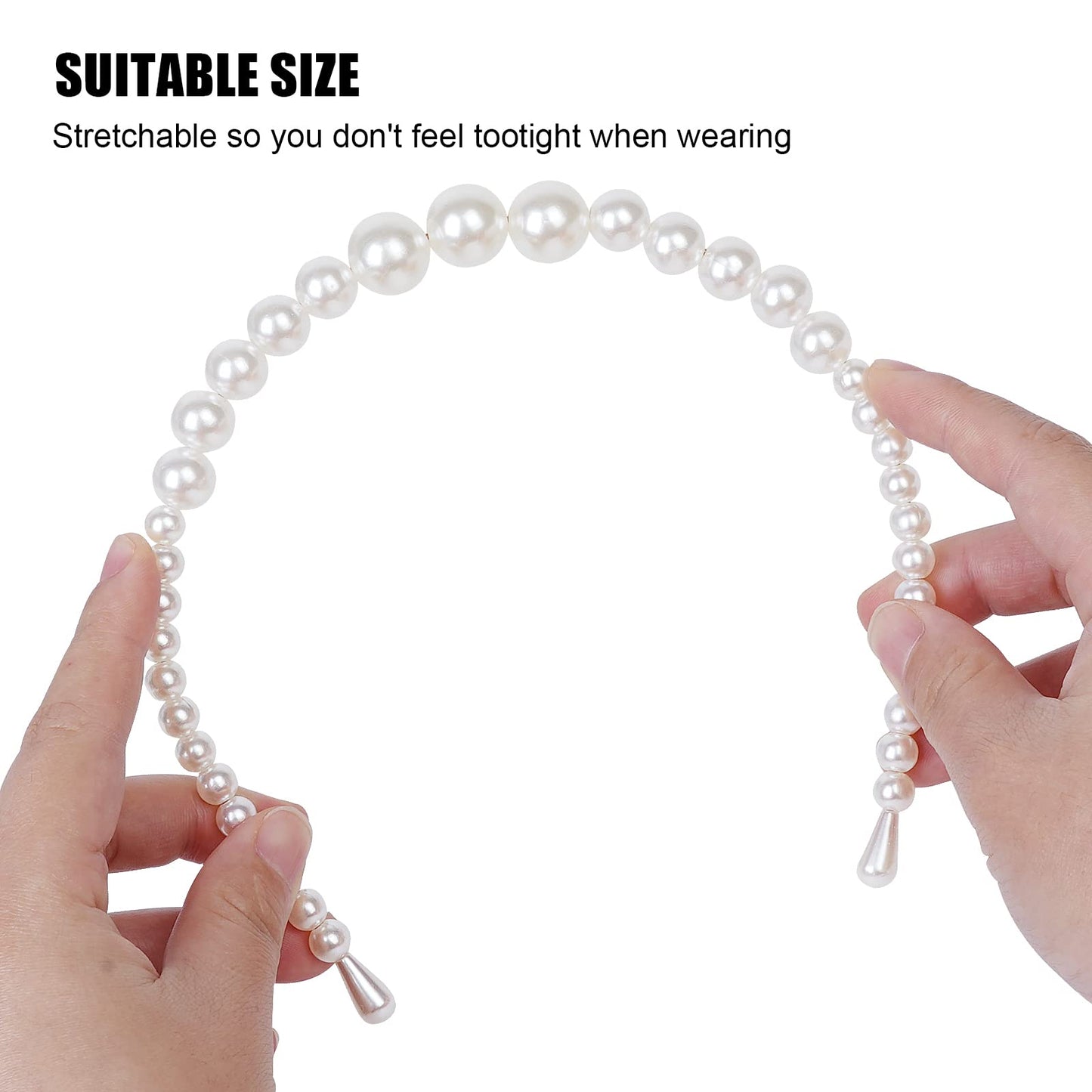 Pearl Fashion Headbands 4 Pack White Artificial Pearl Rhinestones Hairbands Bridal Hair Hoop Party Wedding Hair Accessories for Women Girls
