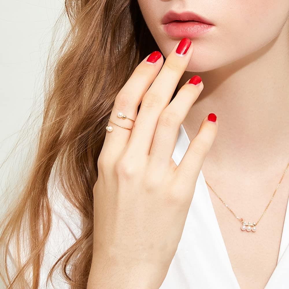 Ring 925 Sterling Silver 14K Gold Plated Pearl Adjustable Open Stacking Statement Wedding Finger Rings for Women Girls Fashion Layered Comfort Fit Valentine Jewelry Gift for Girlfriend Wife Gift