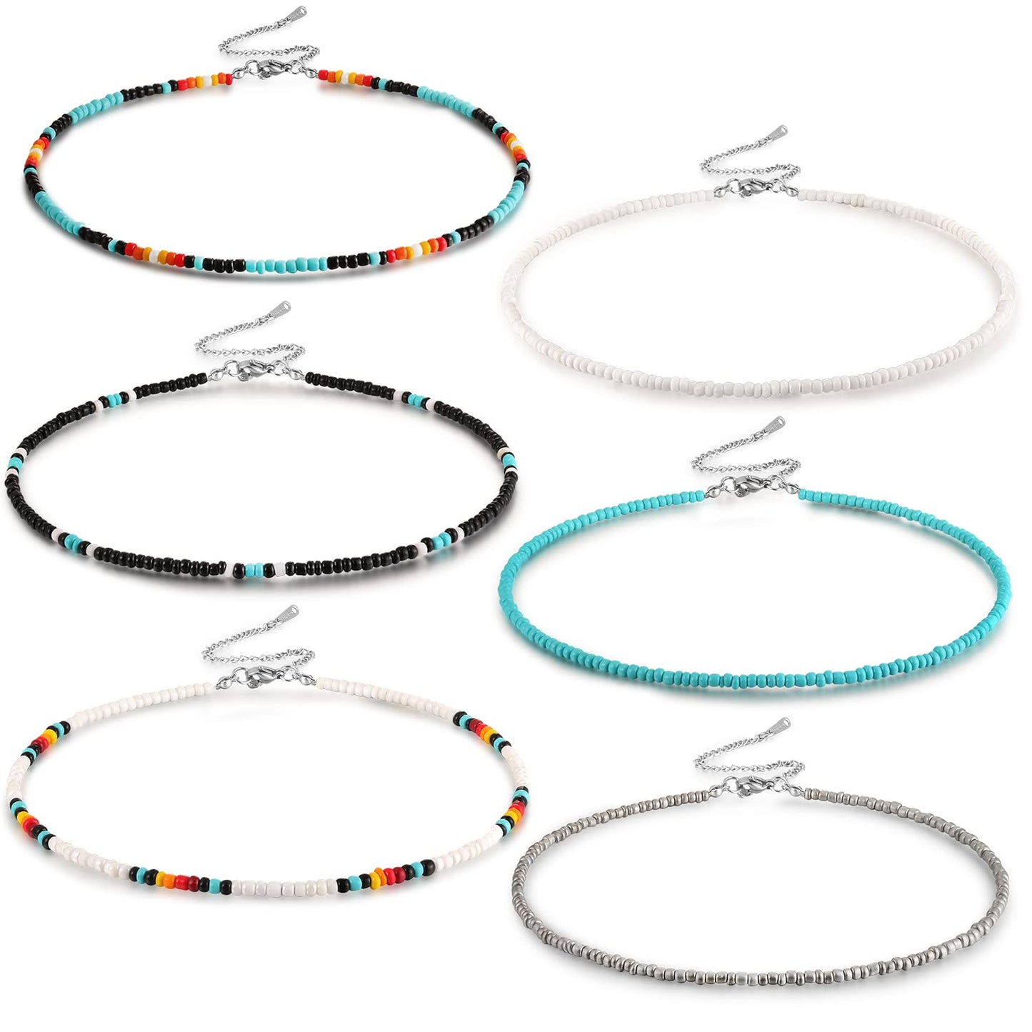 Bead Necklace Western Bead Choker Necklace Set Handmade Glass Seed Bead Boho Bohemian Hippie Necklaces Jewelry for Women Girls