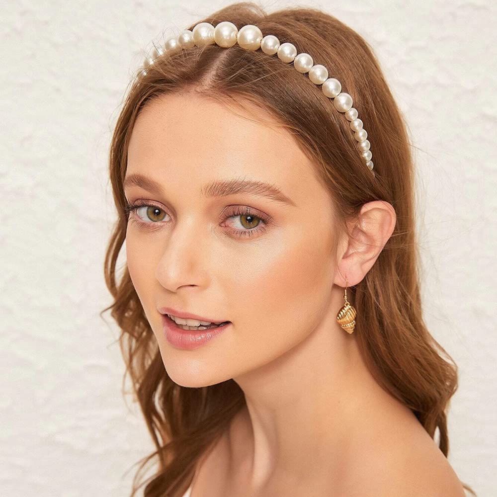 Pearl Fashion Headbands 4 Pack White Artificial Pearl Rhinestones Hairbands Bridal Hair Hoop Party Wedding Hair Accessories for Women Girls