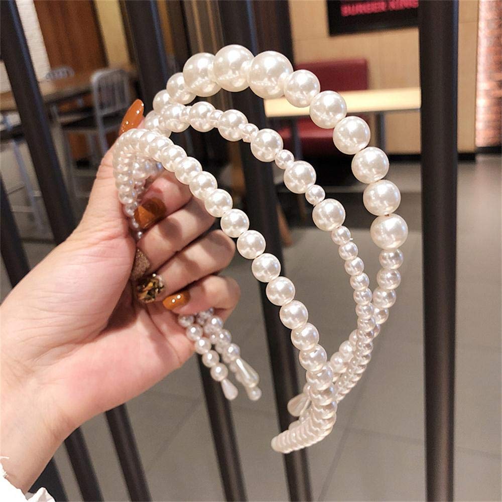 Pearl Hairbands 3pcs White Faux Pearl Hairbands Bridal Hair Hoop Wedding Hair Accessories Pearl Headbands for Women Girls