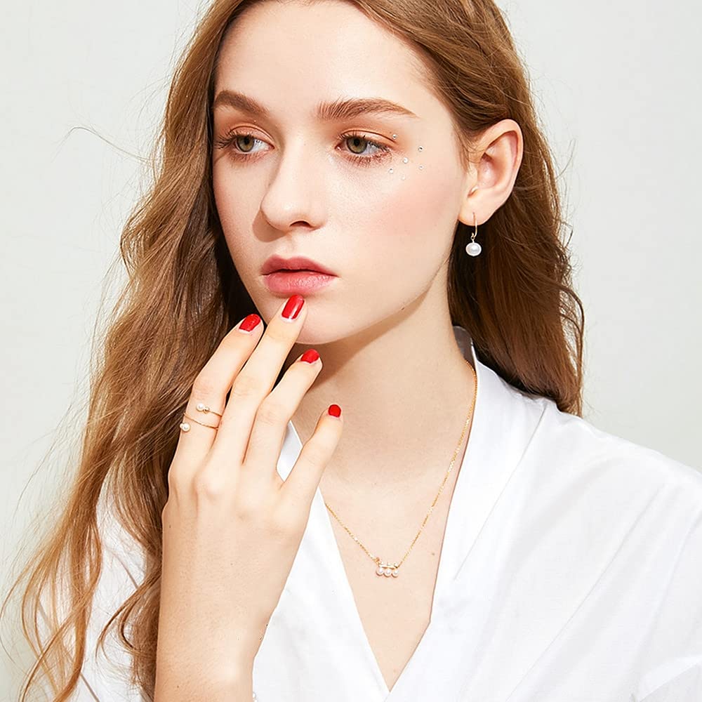 Ring 925 Sterling Silver 14K Gold Plated Pearl Adjustable Open Stacking Statement Wedding Finger Rings for Women Girls Fashion Layered Comfort Fit Valentine Jewelry Gift for Girlfriend Wife Gift