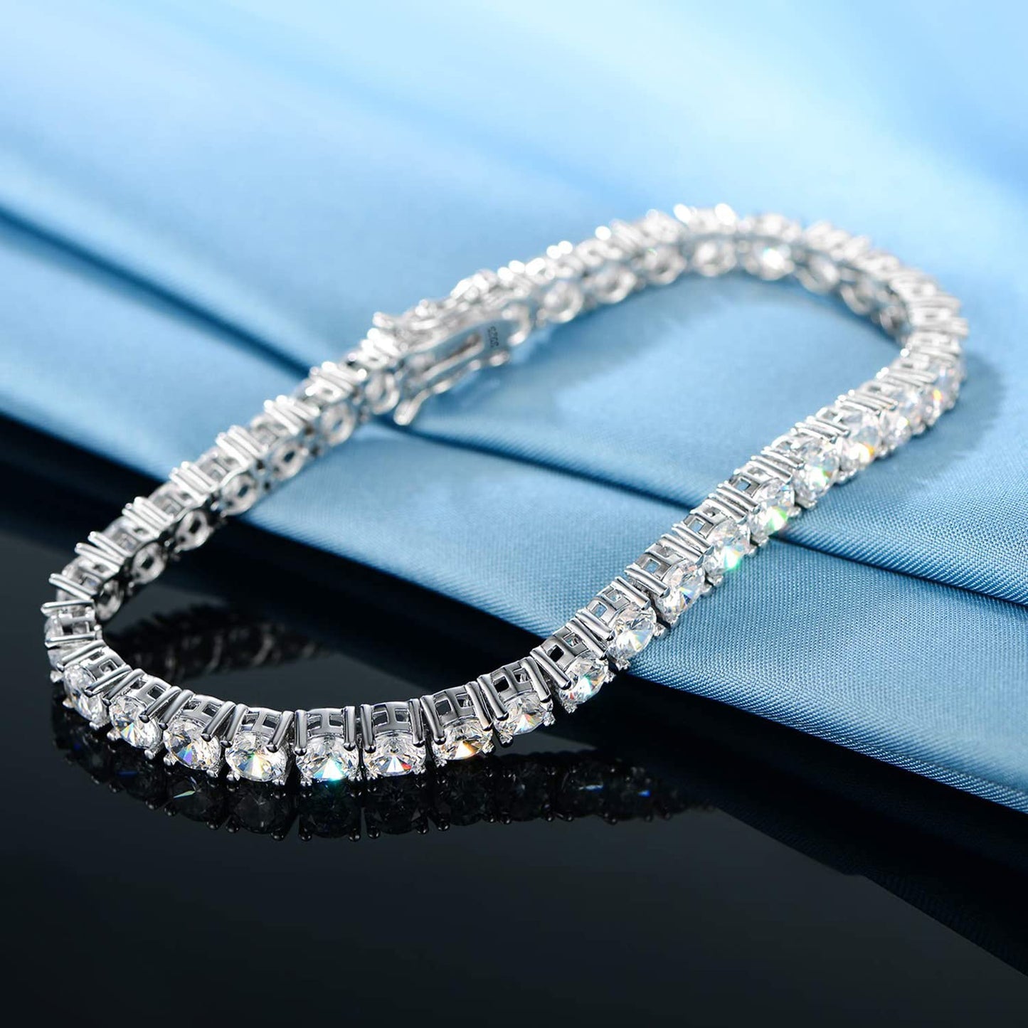 JSJOY 925 Sterling Silver Bracelet 18K White Gold Plated 4.0 Round Cubic Zirconia Classic Tennis Bracelet 6.0-8.5 Inch
