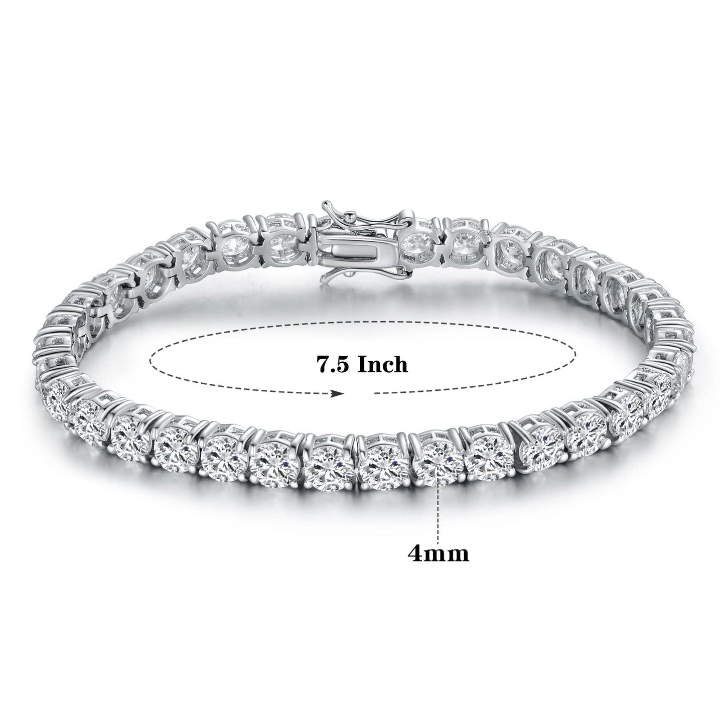 JSJOY 925 Sterling Silver Bracelet 18K White Gold Plated 4.0 Round Cubic Zirconia Classic Tennis Bracelet 6.0-8.5 Inch