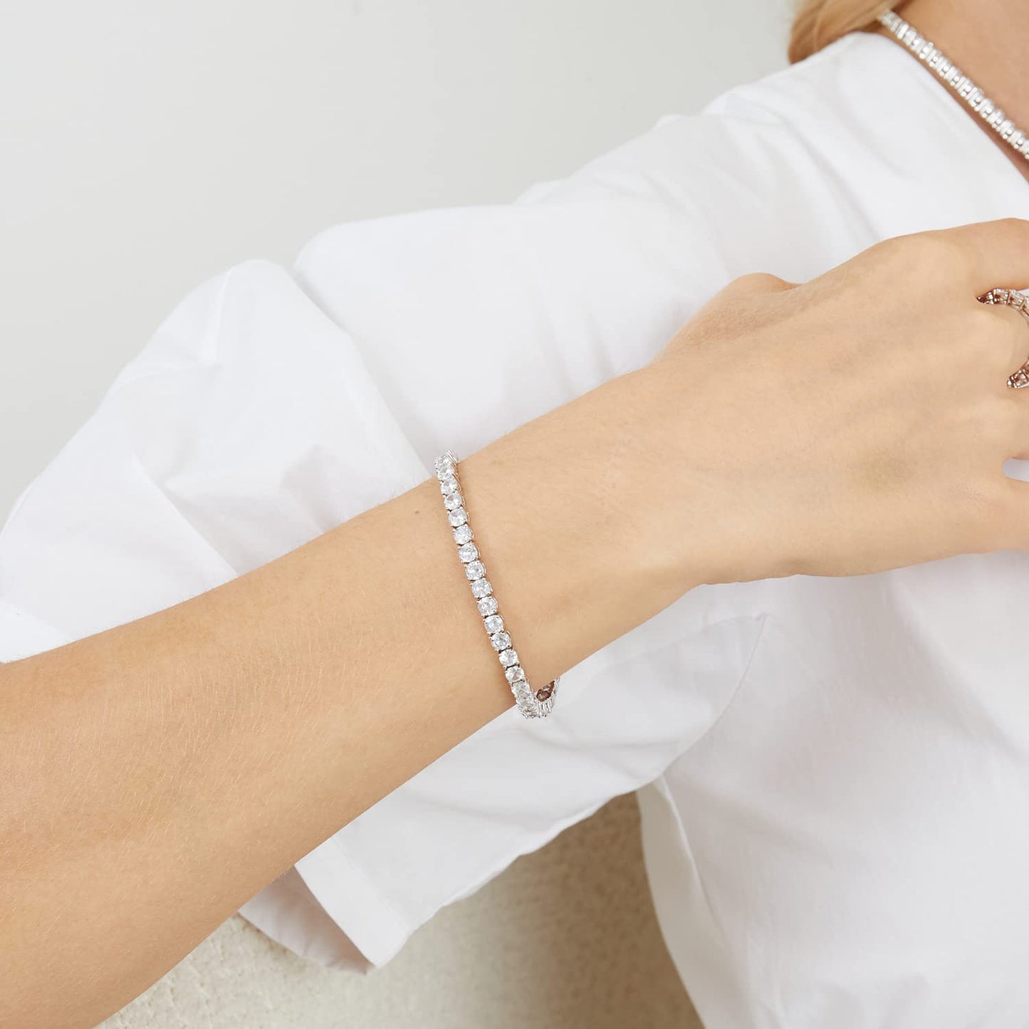 JSJOY 925 Sterling Silver Bracelet 18K White Gold Plated 4.0 Round Cubic Zirconia Classic Tennis Bracelet 6.0-8.5 Inch