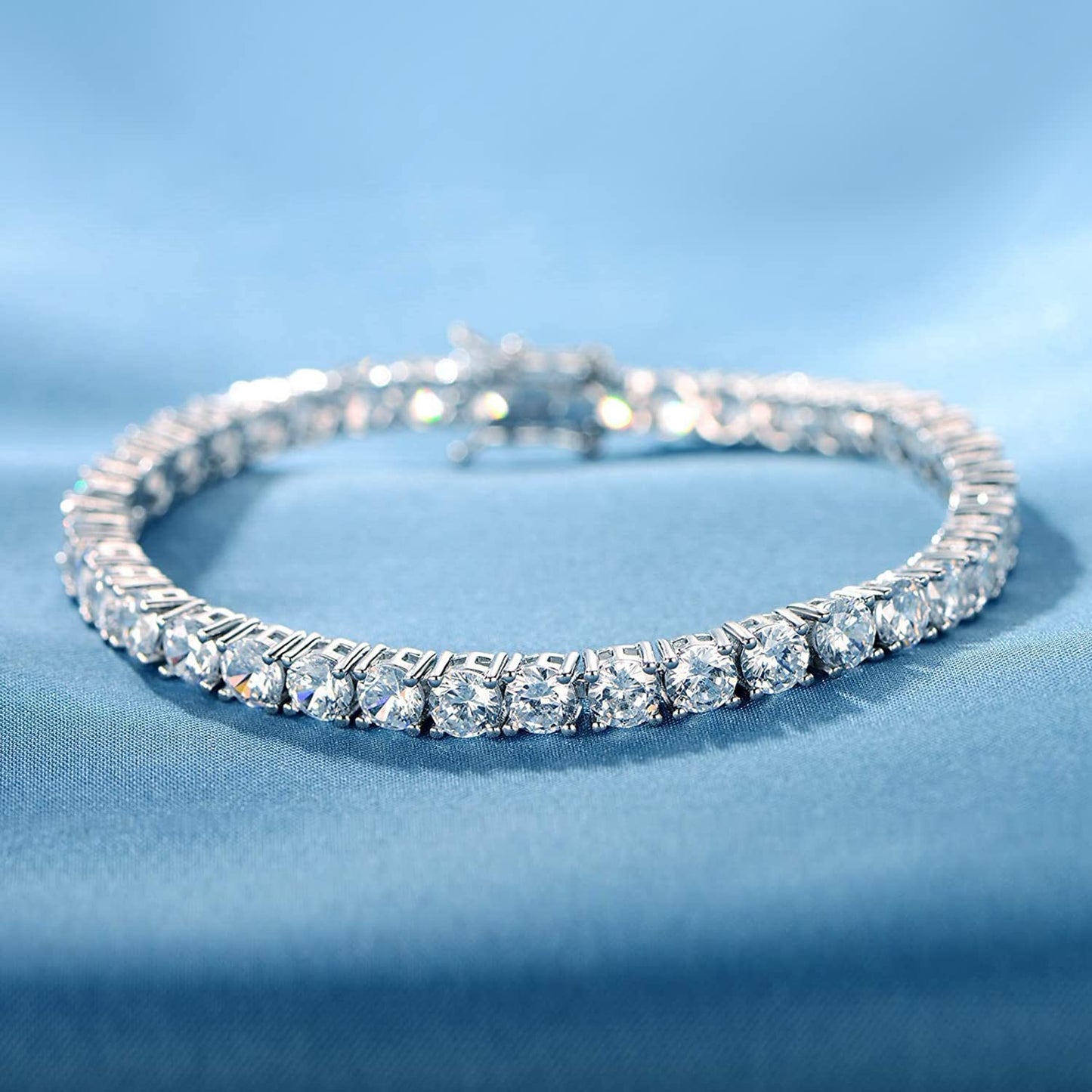 JSJOY 925 Sterling Silver Bracelet 18K White Gold Plated 4.0 Round Cubic Zirconia Classic Tennis Bracelet 6.0-8.5 Inch