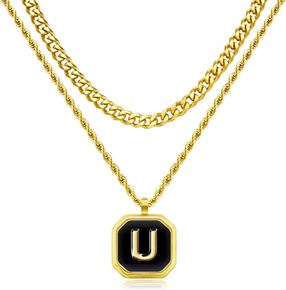 JSJOY Layered Initial Necklaces for Men