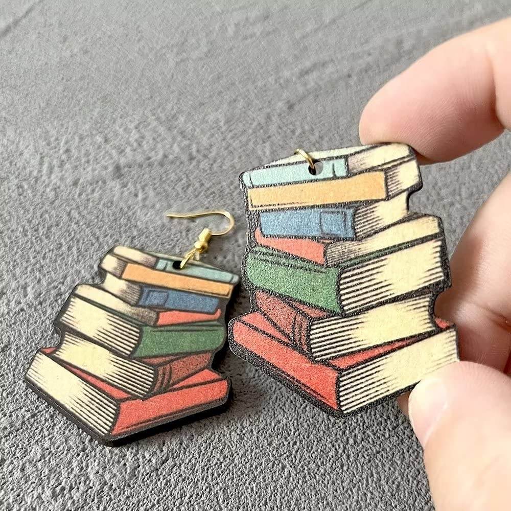 JSJOY Color Classics Stackable Book Hanging Earrings Personality Beginning Season Teacher Student Gifts Book Earrings Double Sided Color Painting for Women Girls