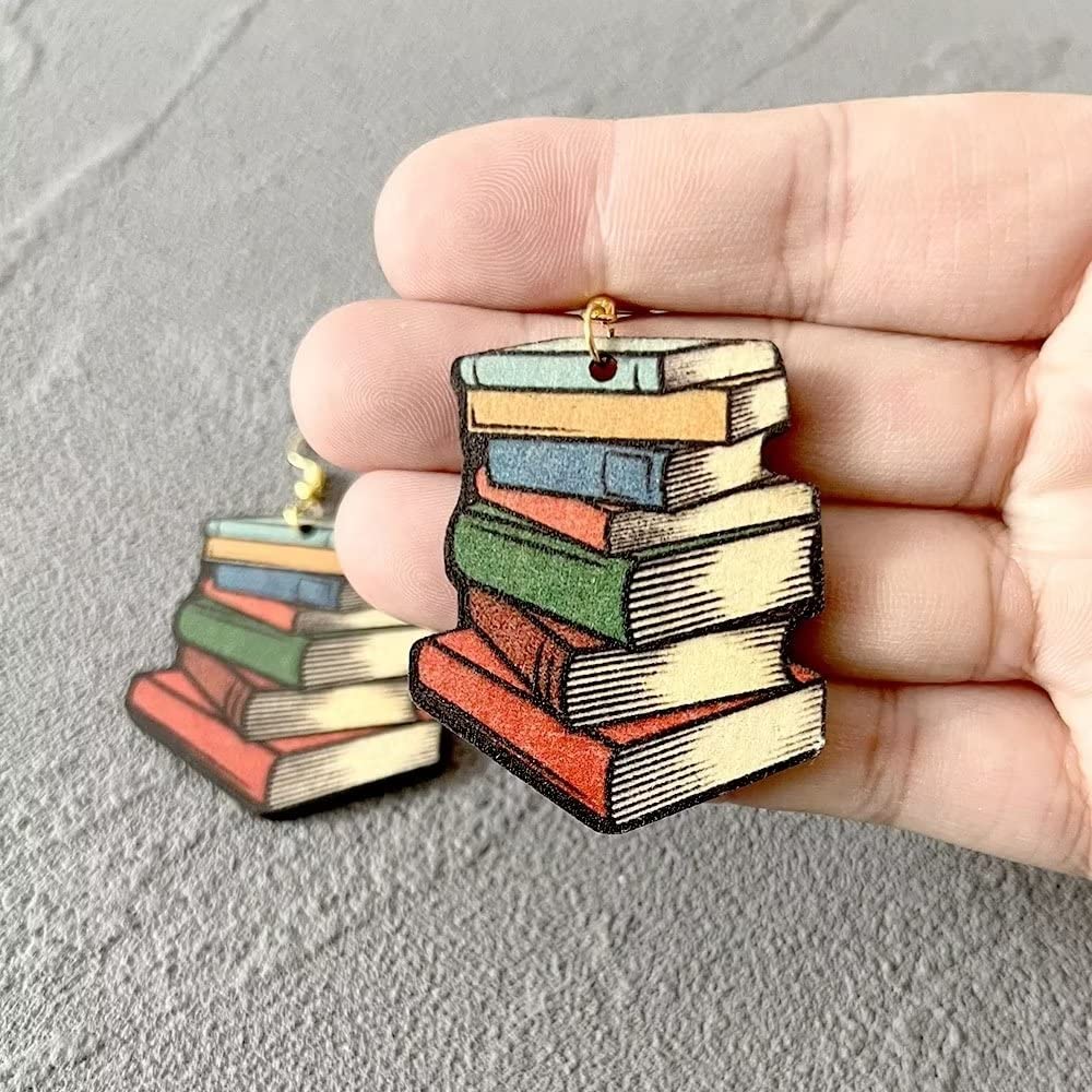 JSJOY Color Classics Stackable Book Hanging Earrings Personality Beginning Season Teacher Student Gifts Book Earrings Double Sided Color Painting for Women Girls