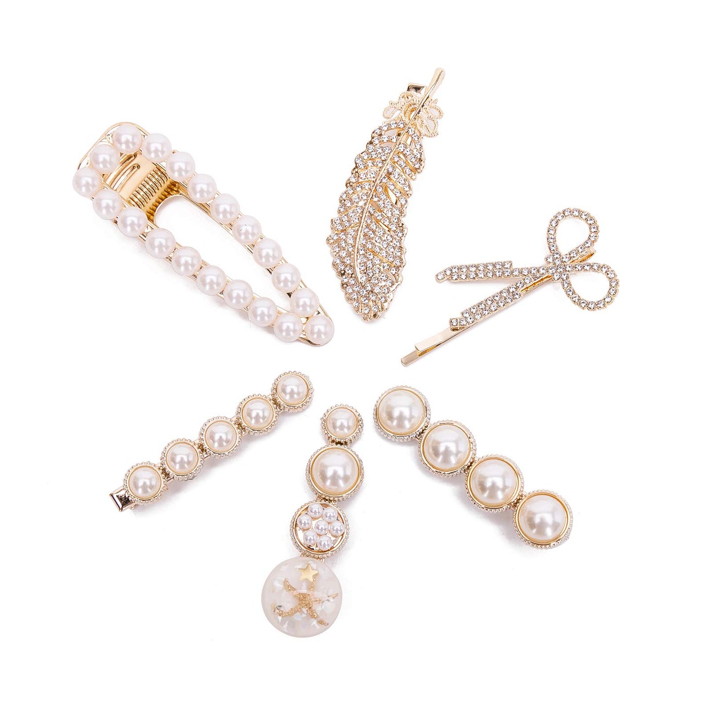 JSJOY Pearl Hair Clips, Metal Hair Barrettes, Hair Clips Pins Hairpins Hair Accessories Birthday Business Christmas Gift for Women Girls Girlfriend Ladies Long Short Hair Elegant(6 PCS )