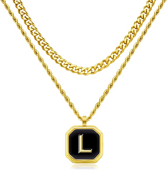JSJOY Layered Initial Necklaces for Men