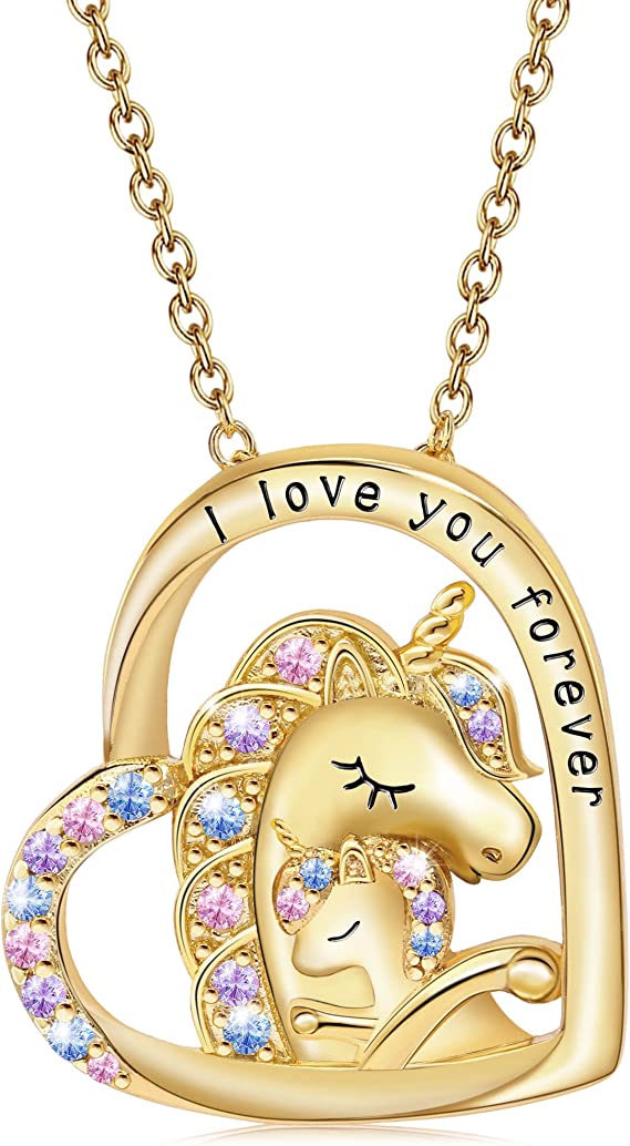 JSJOY Unicorn Gifts for Girls, Initial Necklaces for Women Girls 18K Gold/White Gold Plated Rainbow Unicorn Necklace for Teen Girls Heart Pendant Letter A-Z Unicorn Teen Girl Gifts Mom Daughter Gifts