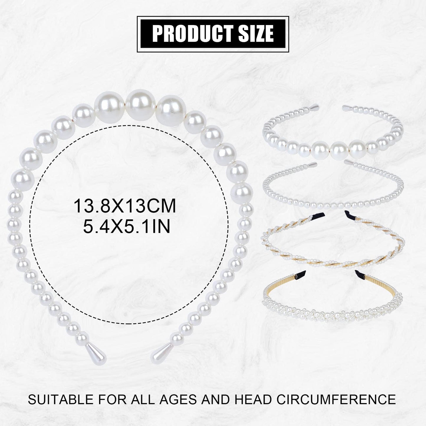 Pearl Fashion Headbands 4 Pack White Artificial Pearl Rhinestones Hairbands Bridal Hair Hoop Party Wedding Hair Accessories for Women Girls