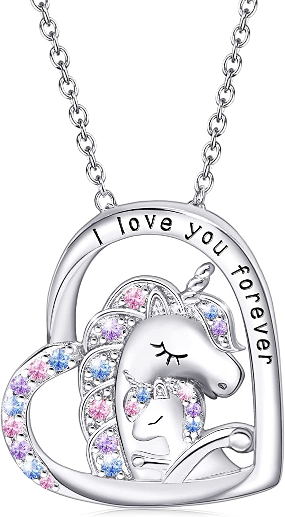 JSJOY Unicorn Gifts for Girls, Initial Necklaces for Women Girls 18K Gold/White Gold Plated Rainbow Unicorn Necklace for Teen Girls Heart Pendant Letter A-Z Unicorn Teen Girl Gifts Mom Daughter Gifts