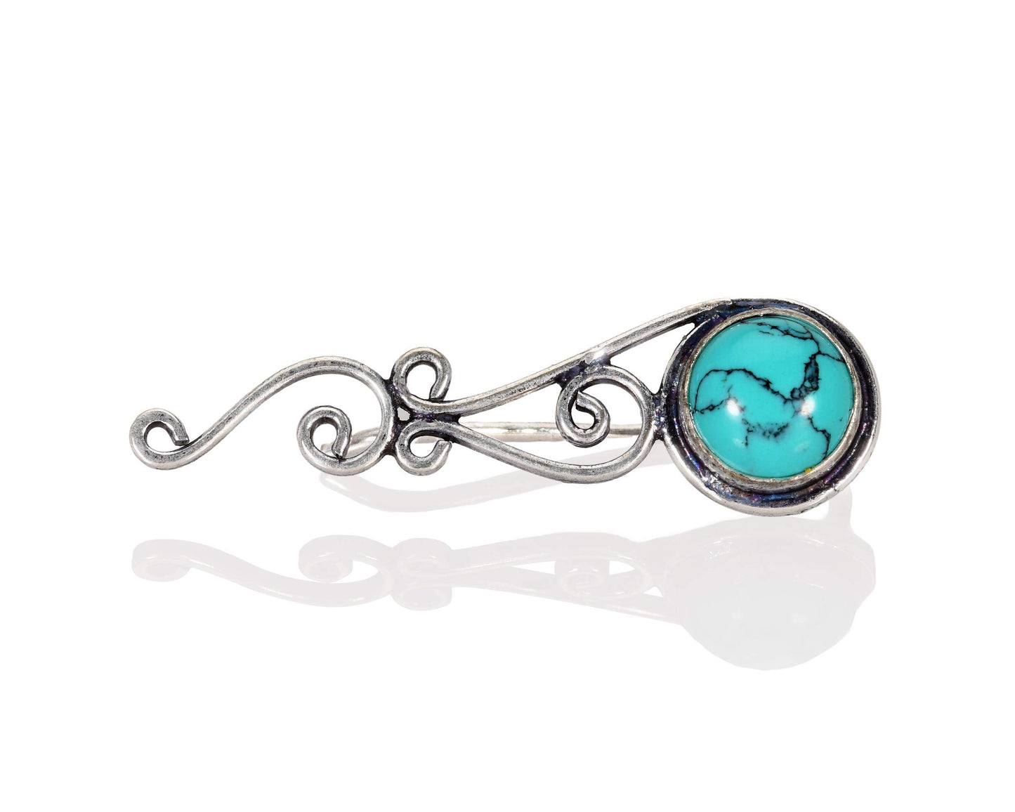 Turquoise Ear Climbers Silver Crawlers Earrings Pair of Celtic Knots Ear Crawlers Light Blue Sweep Bohemian Ethnic Tribal Jewelry for Women Turquoise Ear Crawlers