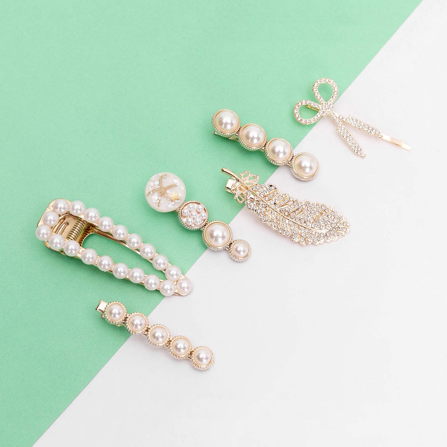 JSJOY Pearl Hair Clips, Metal Hair Barrettes, Hair Clips Pins Hairpins Hair Accessories Birthday Business Christmas Gift for Women Girls Girlfriend Ladies Long Short Hair Elegant(6 PCS )