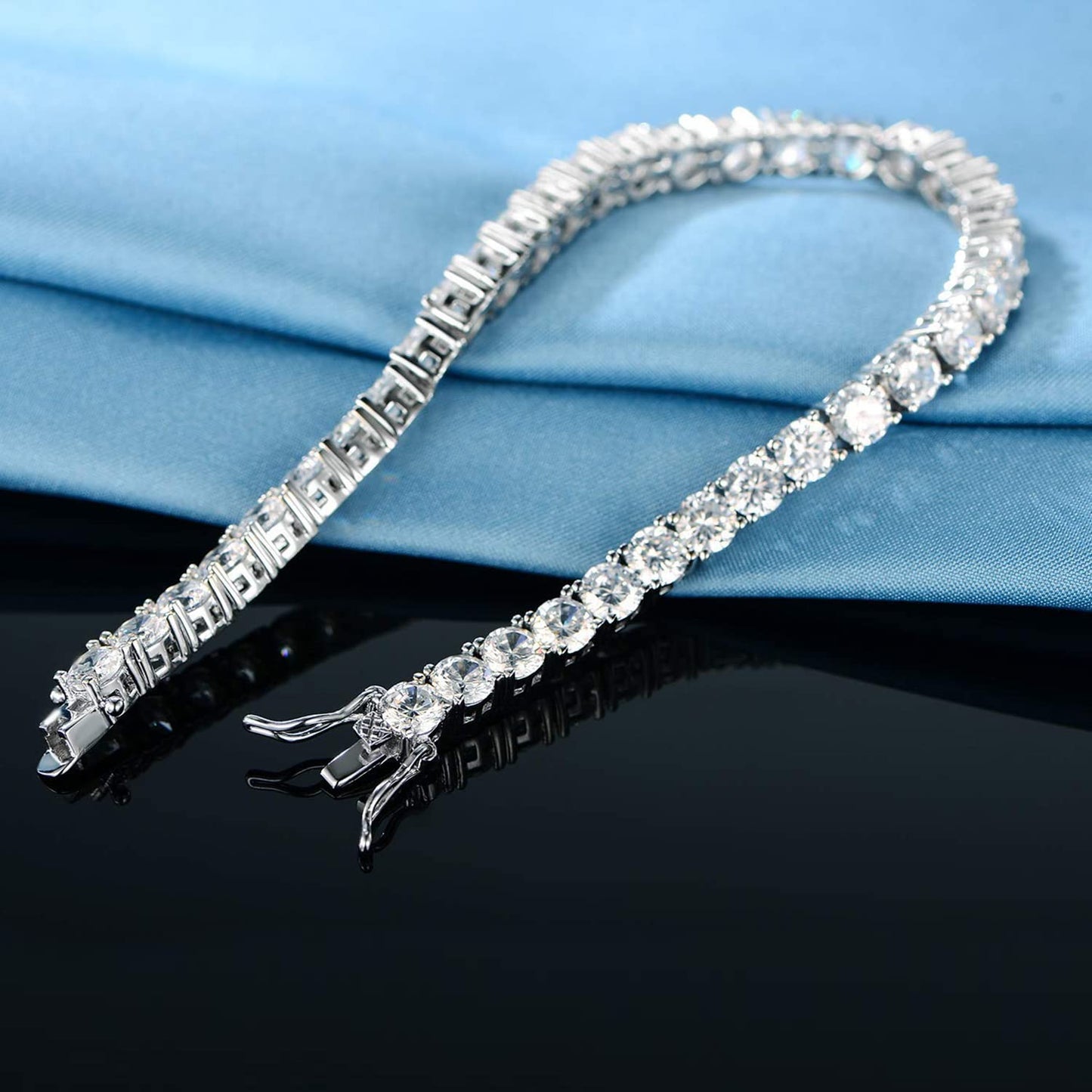 JSJOY 925 Sterling Silver Bracelet 18K White Gold Plated 4.0 Round Cubic Zirconia Classic Tennis Bracelet 6.0-8.5 Inch