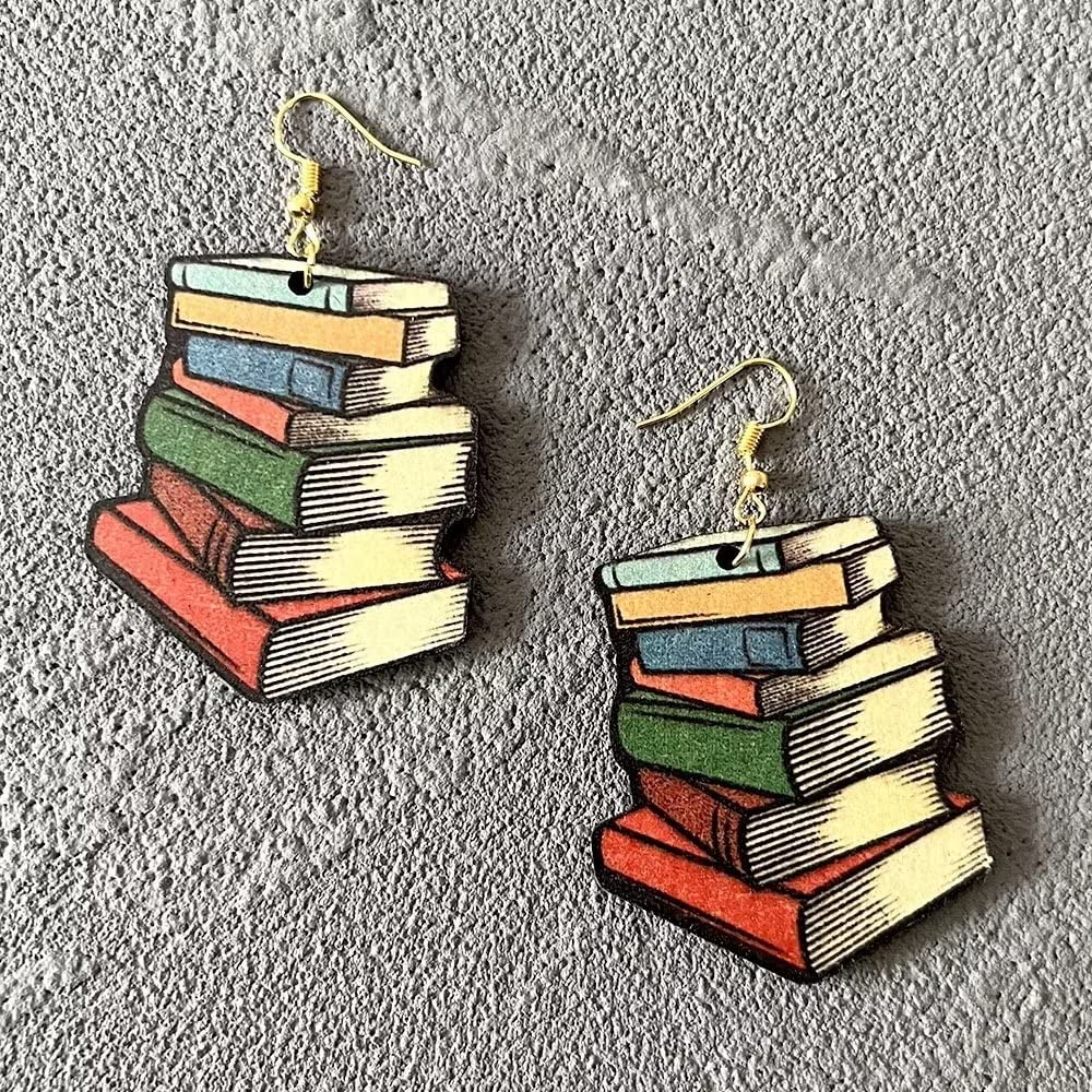 JSJOY Color Classics Stackable Book Hanging Earrings Personality Beginning Season Teacher Student Gifts Book Earrings Double Sided Color Painting for Women Girls