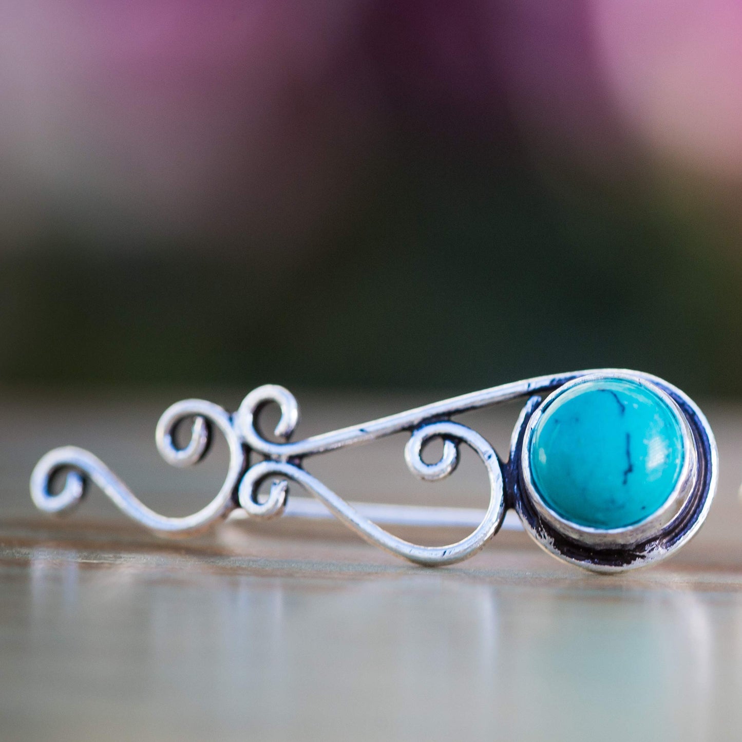 Turquoise Ear Climbers Silver Crawlers Earrings Pair of Celtic Knots Ear Crawlers Light Blue Sweep Bohemian Ethnic Tribal Jewelry for Women Turquoise Ear Crawlers