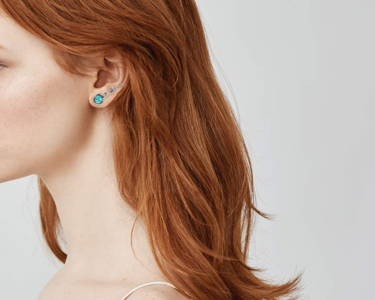 Turquoise Ear Climbers Silver Crawlers Earrings Pair of Celtic Knots Ear Crawlers Light Blue Sweep Bohemian Ethnic Tribal Jewelry for Women Turquoise Ear Crawlers
