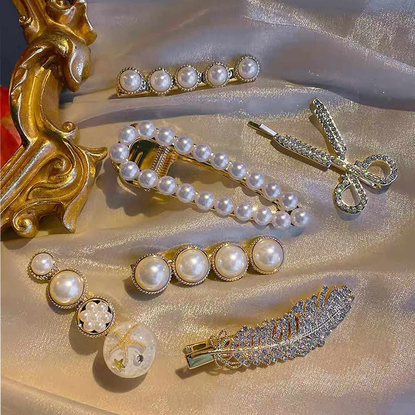 JSJOY Pearl Hair Clips, Metal Hair Barrettes, Hair Clips Pins Hairpins Hair Accessories Birthday Business Christmas Gift for Women Girls Girlfriend Ladies Long Short Hair Elegant(6 PCS )