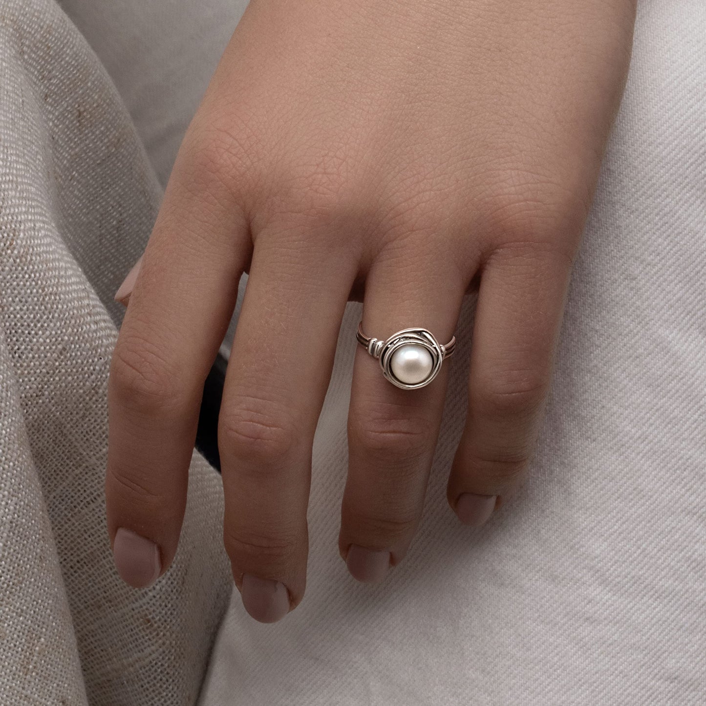 925 Sterling Silver Pearl Ring With a Fresh Water Pearl Hypoallergenic Nickel and Lead-free Artisan Handcrafted Designer Collection Made in Israel