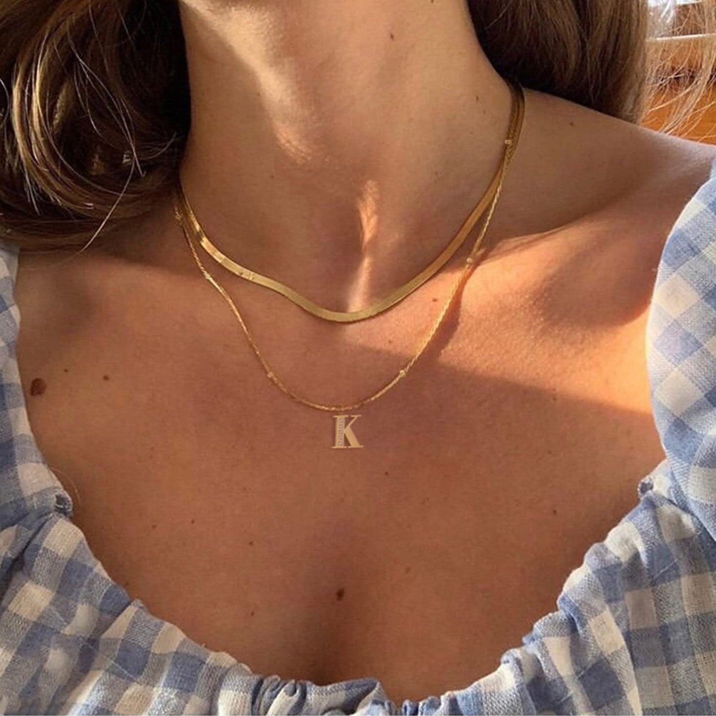 Dainty Gold Initial Necklaces For Women Trendy 14K Gold Chain Layered For Women With Initial Pendant Necklace Personalized Diamond Letter Necklace Jewelry For Women gift