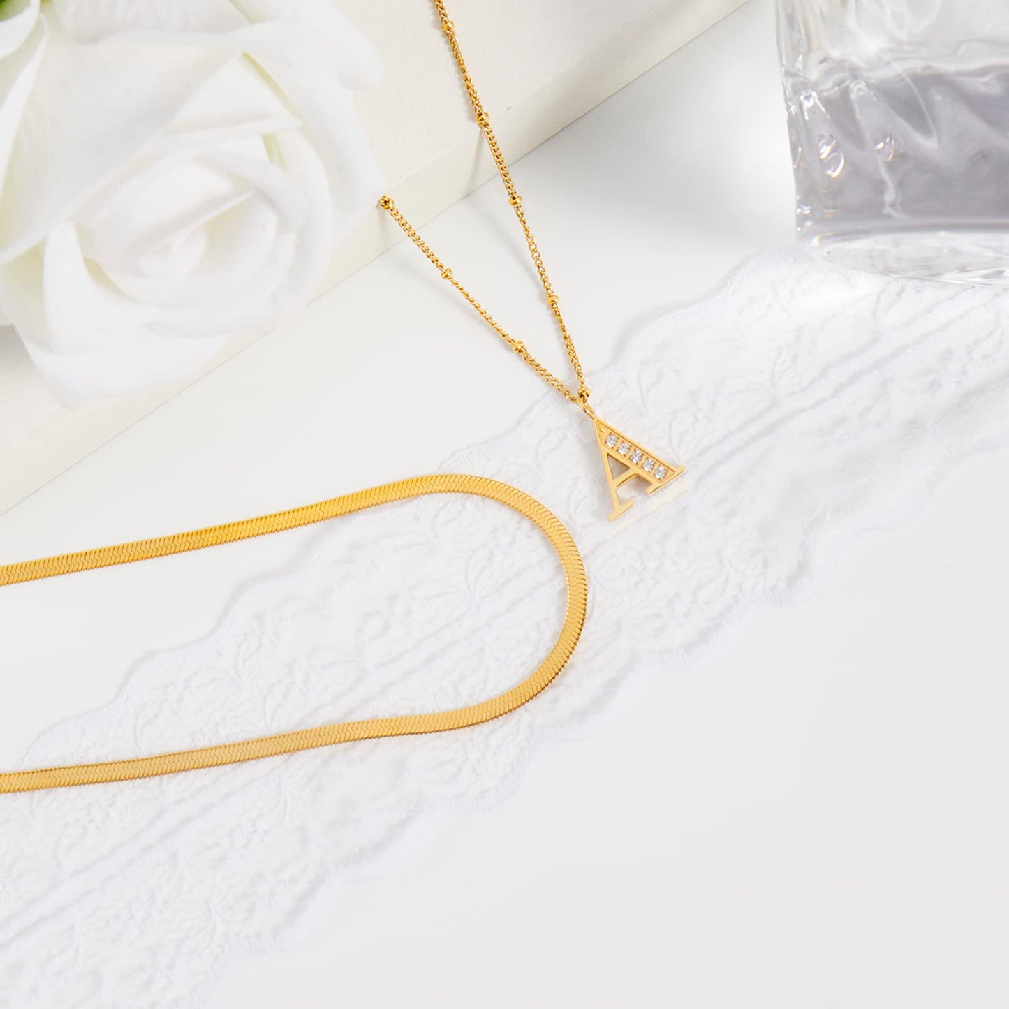 Dainty Gold Initial Necklaces For Women Trendy 14K Gold Chain Layered For Women With Initial Pendant Necklace Personalized Diamond Letter Necklace Jewelry For Women gift