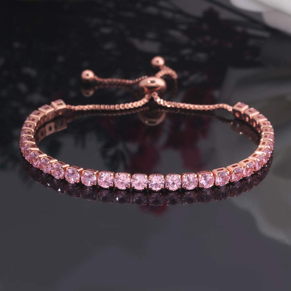 JSJOY Adjustable Tennis Bracelets for Women Teen Girls Rainbow Cubic Zirconia Bracelet 14K White Gold Plated Hypoallergenic Slider Bracelet Jewelry Gift