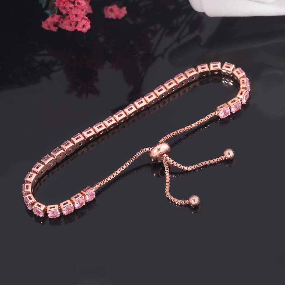 JSJOY Adjustable Tennis Bracelets for Women Teen Girls Rainbow Cubic Zirconia Bracelet 14K White Gold Plated Hypoallergenic Slider Bracelet Jewelry Gift